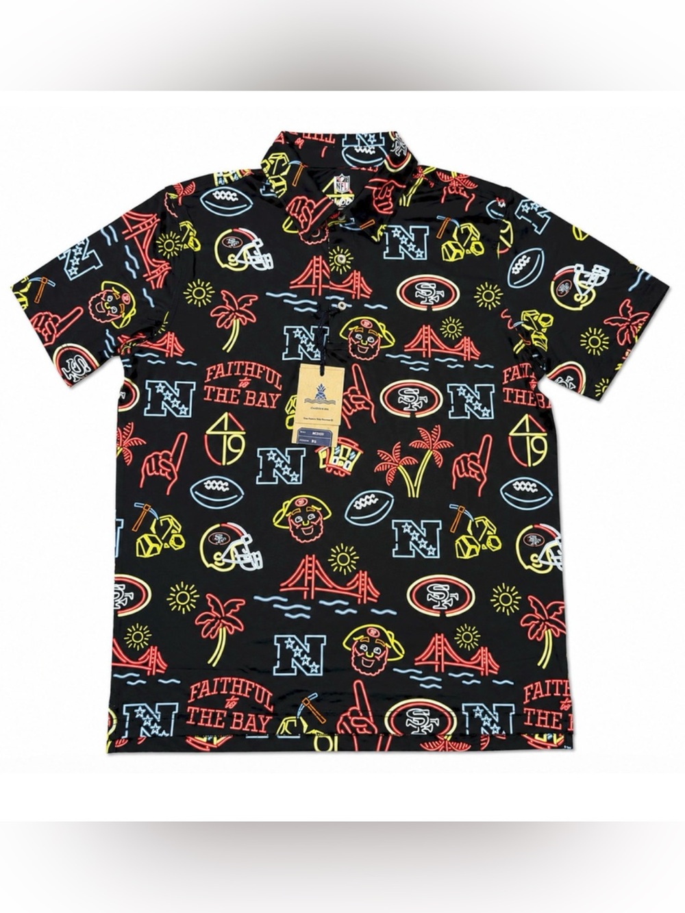 CHUBBIES BLACK NEON GRAPHIC NFL SAN FRANCISCO 49ERS PERFORMANCE POLO SHIRT SZ M